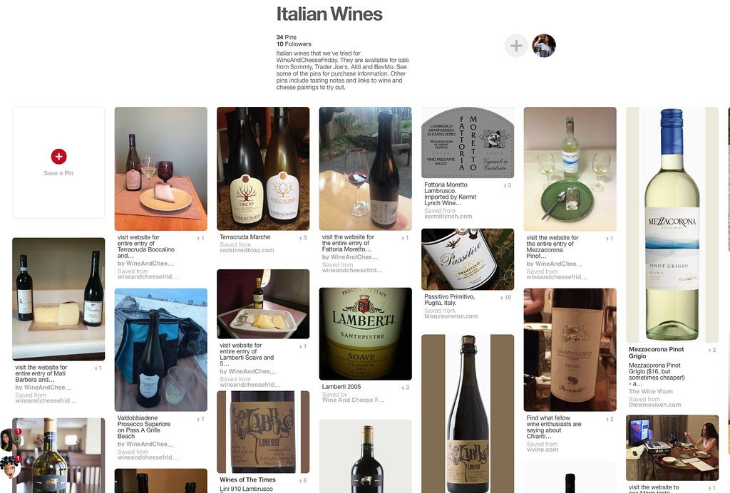 Screen Shot of Italian wine pinterest board