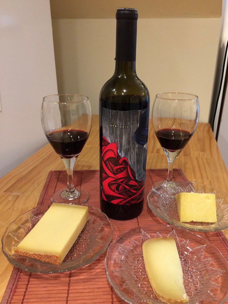 Intrinsic Red Blend and Borough Market Cheddar, Cave Aged Gruyere and Pyrenees Brebis