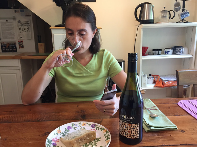 Maria tasting Garnacha y Valdeon for Just the Bottle 1