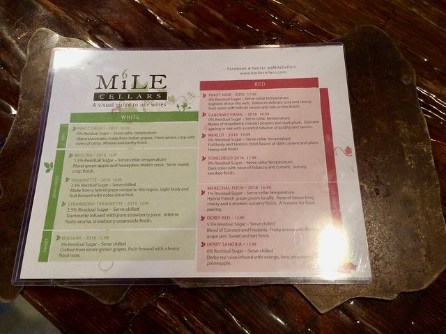 6 Mile Cellars tasting menu