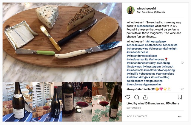 Humboldt Fog, Valdeon, Alp Blossom and Dry Jack cheeses with magnums of Saint Aubin 1st Cru, Jura De toute Beaute, Chateau Cap de Faugeres, Wittman Spatburgunder, rotwein trocken in San Francisco, CA