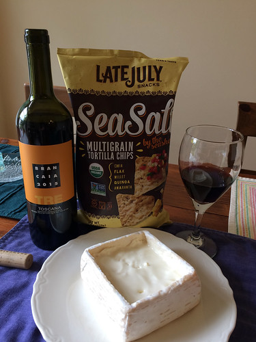 Brancaia Tre 2015, Late July Sea Salt Multigrain Chips and Boxcarr Handmade Cheese Cottonbell