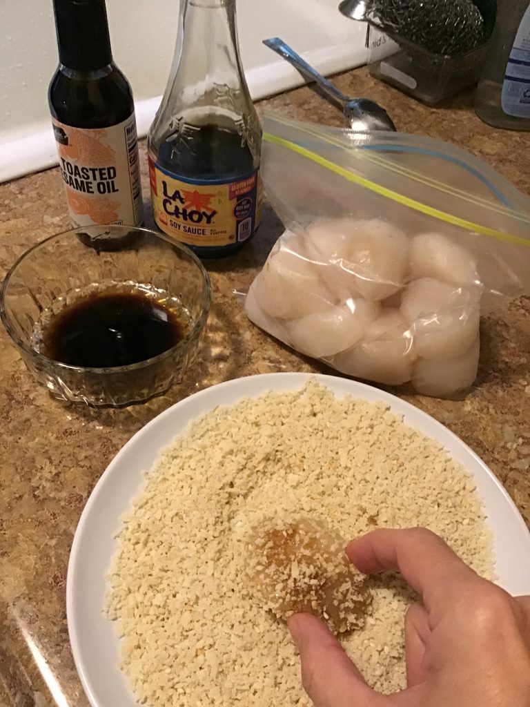 dip them in liquid and then in the breading