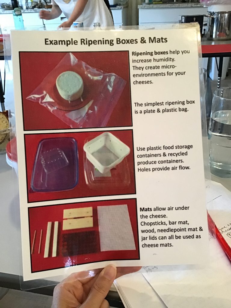 Example ripening boxes and mats from the Art of Cheese Bootcamp