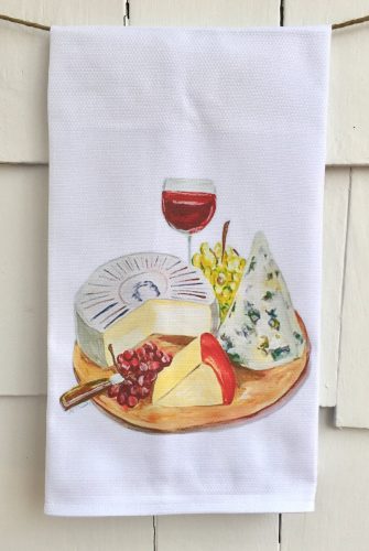 wine and cheese kitchen towel