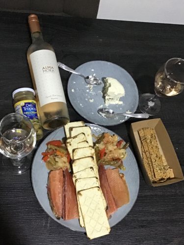 Wine pairing with trout, veggies, and cheese