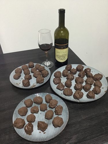 truffles and wine before they were coated with the cocoa powder