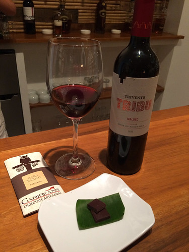 Trivento Tribu Malbec with Caribeans Chocolate, 85% chocolate