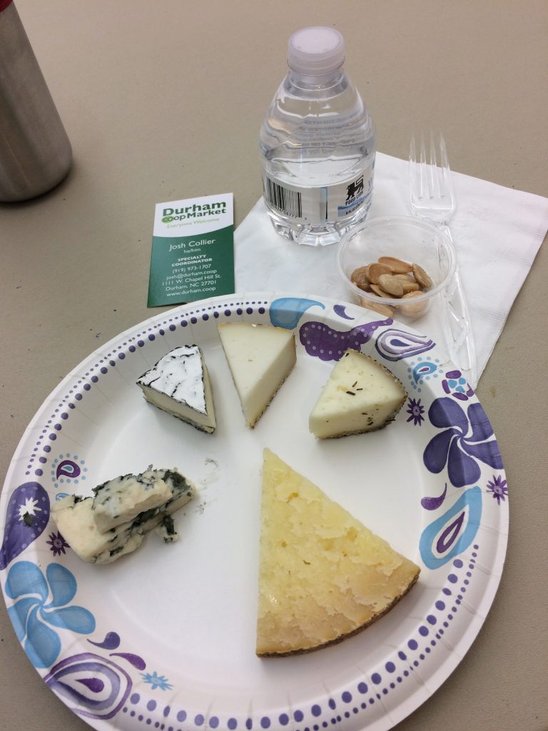 the wheel of cheese- starting at Left Roquefort, clockwise around Hunkadora, Julianna, Fleur de Maquis PDO, Manchego Curado PDO