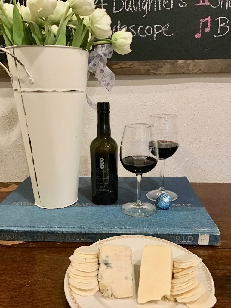 Oregon Treats- Ledger David Dessert Wine, Mount Mazama and Echo Mountain cheeses and a Smokey Blue Truffle