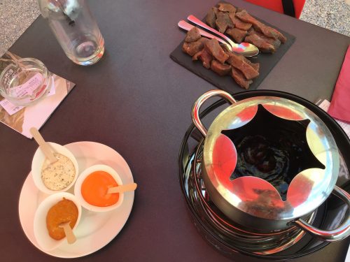 beef fondue as part of The Bacchus menu at Brûlefer Guérite