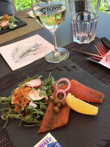 smoked trout salad as part of The Bacchus menu at Brûlefer Guérite