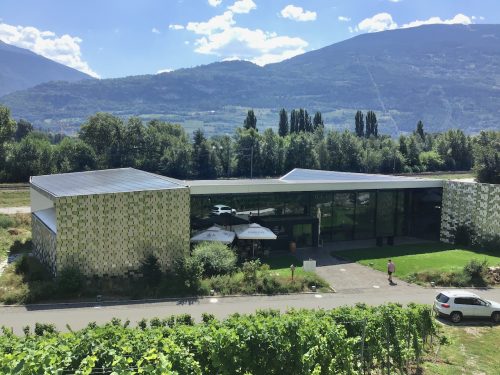 view of The Cellars of Sion from the vineyard trail