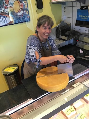 cutting up one of those 77lb wheels of gruyere