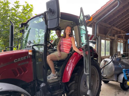 on the tractor before we head over to the Kaserei