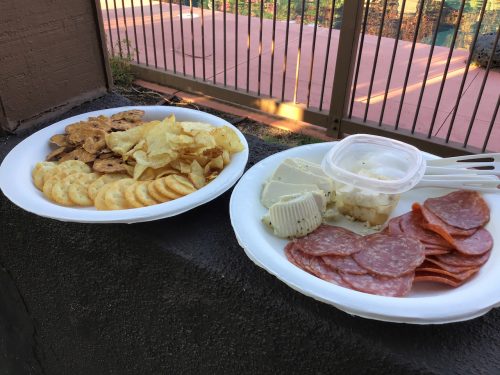 tasting our cheese by the pool